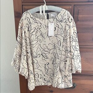 Anniewear Elegant Cream and Black Abstract Blouse NWT Size XL